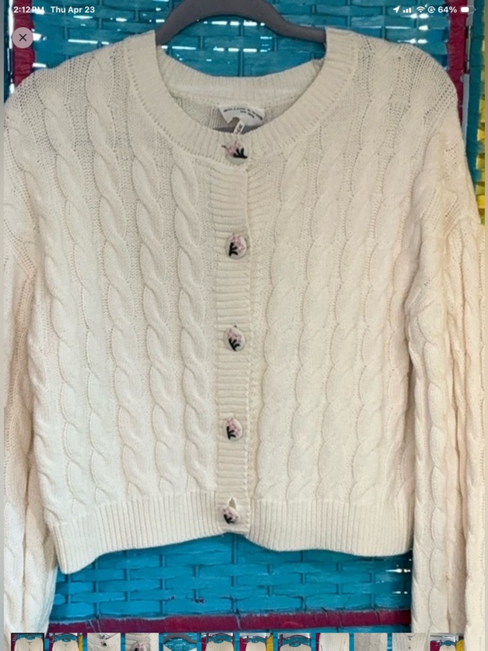 Cable Knit Cream Sweater by WILLOW&WIND SIZE M